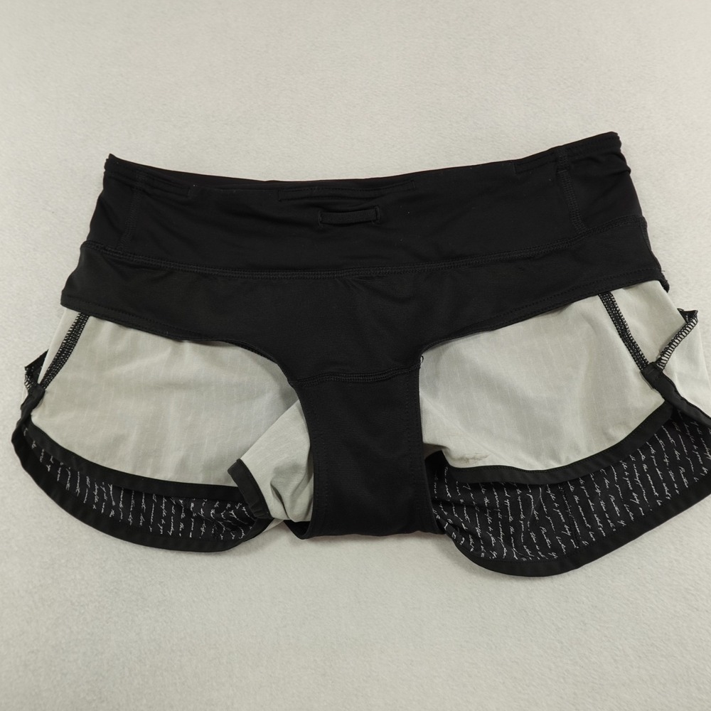 Lululemon Speed Up Shorts Womens 4 Black Manifesto Script Lined Running Gym 2.5" - Picture 10 of 13
